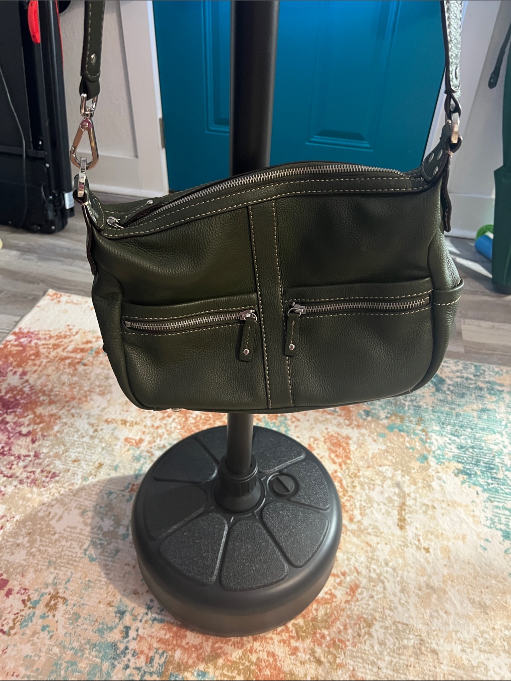 Tignanello Olive Green Leather Crossbody With Branded Interior Nwot